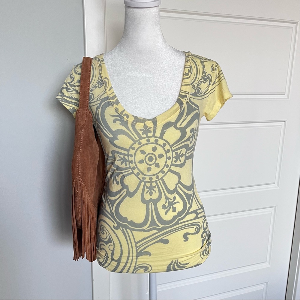 Women's Yellow Floral Scoop Neck Top
